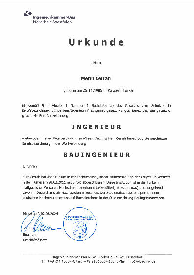 IK-Bau NRW — Bauingenieur Metin Cerrah